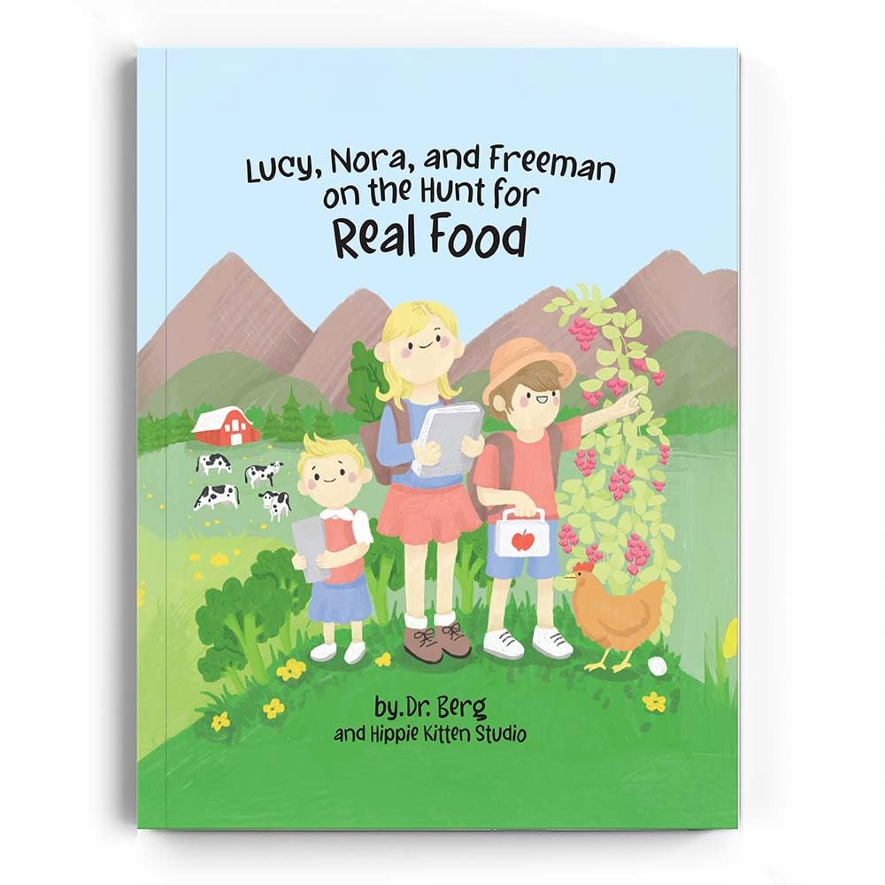 Lucy, Nora, and Freeman on the Hunt for Real Food – Story Book, Coloring Book, Flashcards
