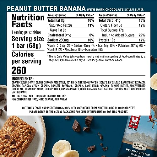 Clif Bar - Peanut Butter Banana with Dark Chocolate Flavor - Made with Organic Oats