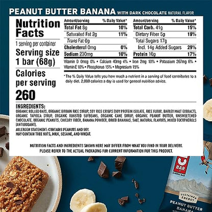 Clif Bar - Peanut Butter Banana with Dark Chocolate Flavor - Made with Organic Oats