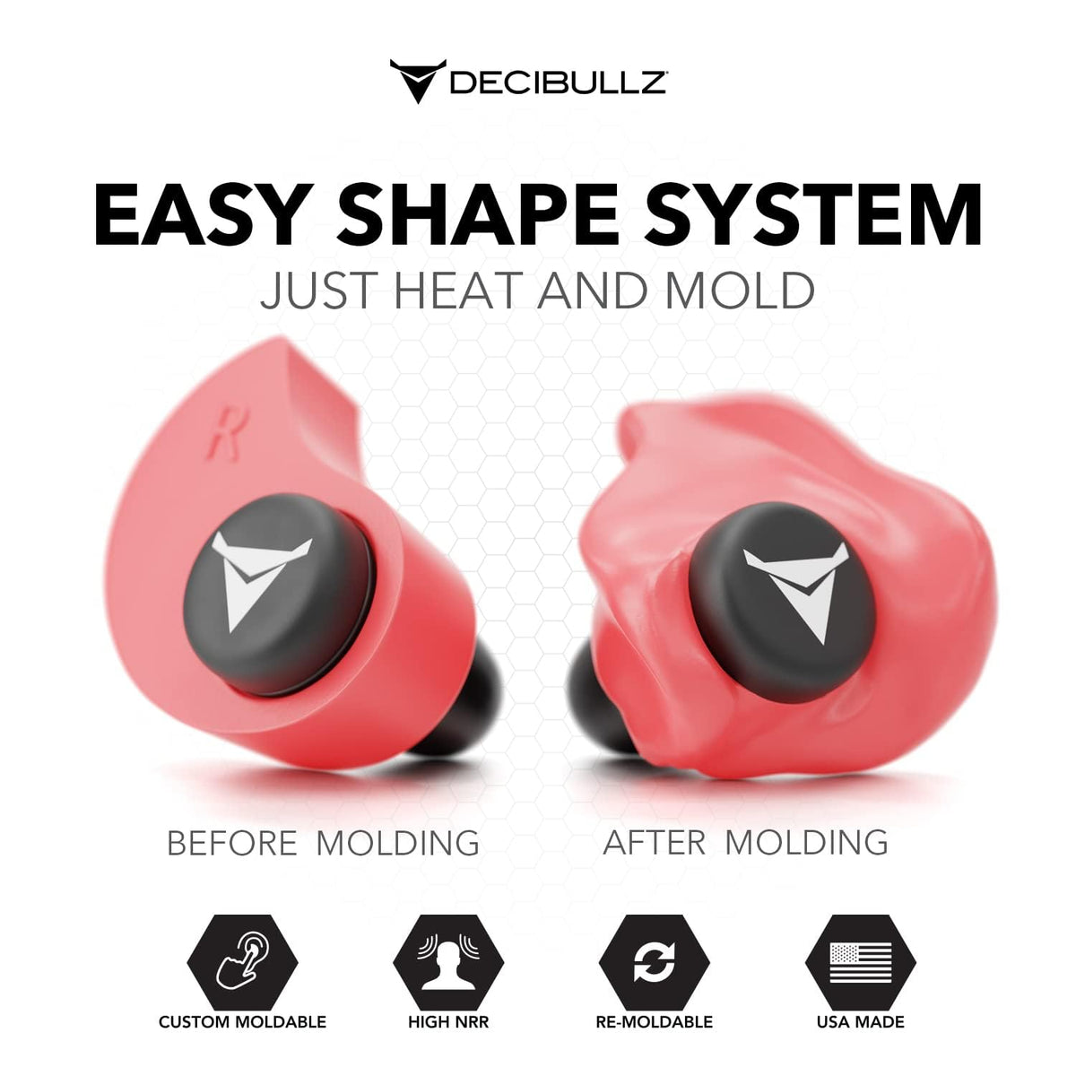 Decibullz - Custom Molded Earplugs, 31dB Highest NRR, Comfortable Hearing Protection