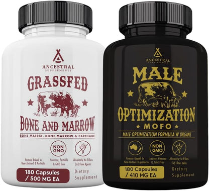 Ancestral Supplements Mofo & Bone and Marrow Bundle for Men – Supports Strength, Energy, Joint & Hormone Health – Grass Fed Beef Organ Blend with Collagen, Growth Factors & Whole Bone Extract