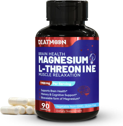 Magnesium L-Threonine, High Absorption Magnesium Supplement,90 Capsules | 1900mg Magnesium Threonine,Gluten Free,Vegan Capsules, 30 Day Supply