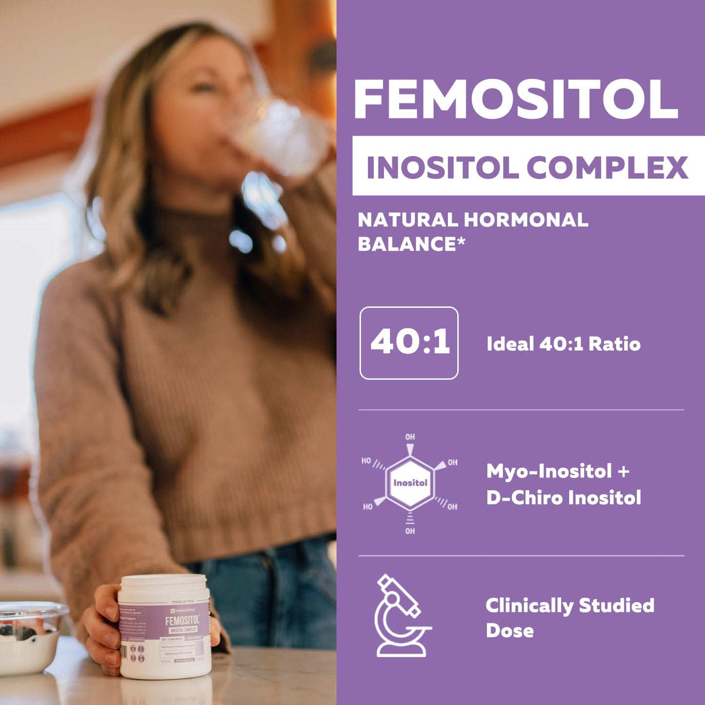 Femositol® Myo-Inositol & D-Chiro Inositol Complex Supplement - Clinically Validated 40:1 Ratio (Vitamin B8)| Hormonal Balance & Healthy Ovarian Function Support (90 Capsules – 30 Servings)