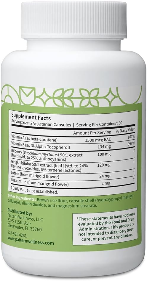 Pattern Wellness Vision Complex Supplement – Daily Eye & Visual Function Support – Herbal Extract & Vitamin Blend – 60 Vegan Capsules