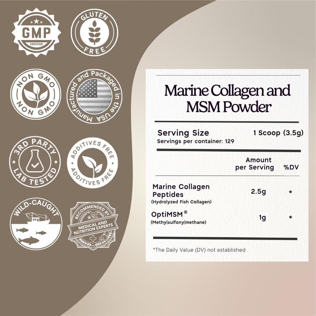 Zen Principle Marine Collagen Peptides Powder with OptiMSM® Supplement. Supports Skin Health & Appearance in Women. Wild-Caught Fish, Non-GMO. Hydrolyzed Type 1, 2, 3 & 4 Collagen, 16 oz.