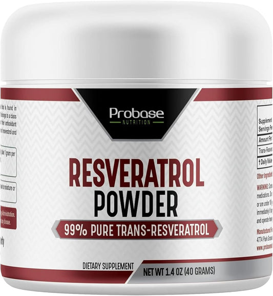Probase Nutrition Trans Resveratrol Supplement, High Purity Resveratrol Powder for Age Support, 40-Day Supply, 40 Grams