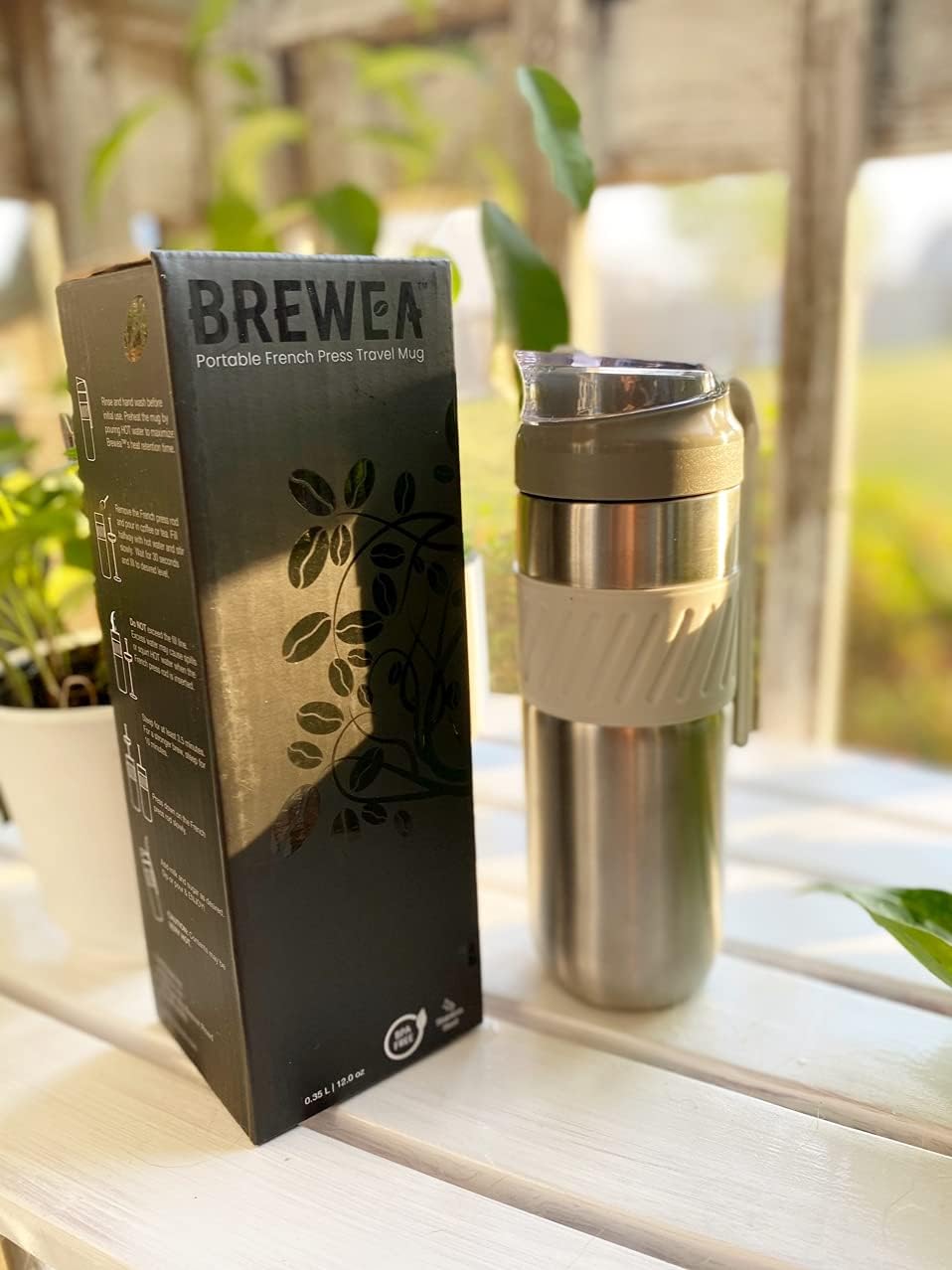 Brewea Coffee French Press Mug 12oz Coffee Maker Bottle Coffee Brewer Travel Tumbler