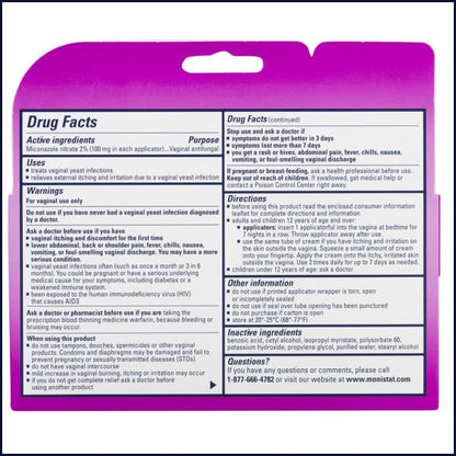 Monistat 7 Vaginal Cream with Tube Plus 7 Disposable Applicators, Anti-Fungal, For Most Vaginal Yeast