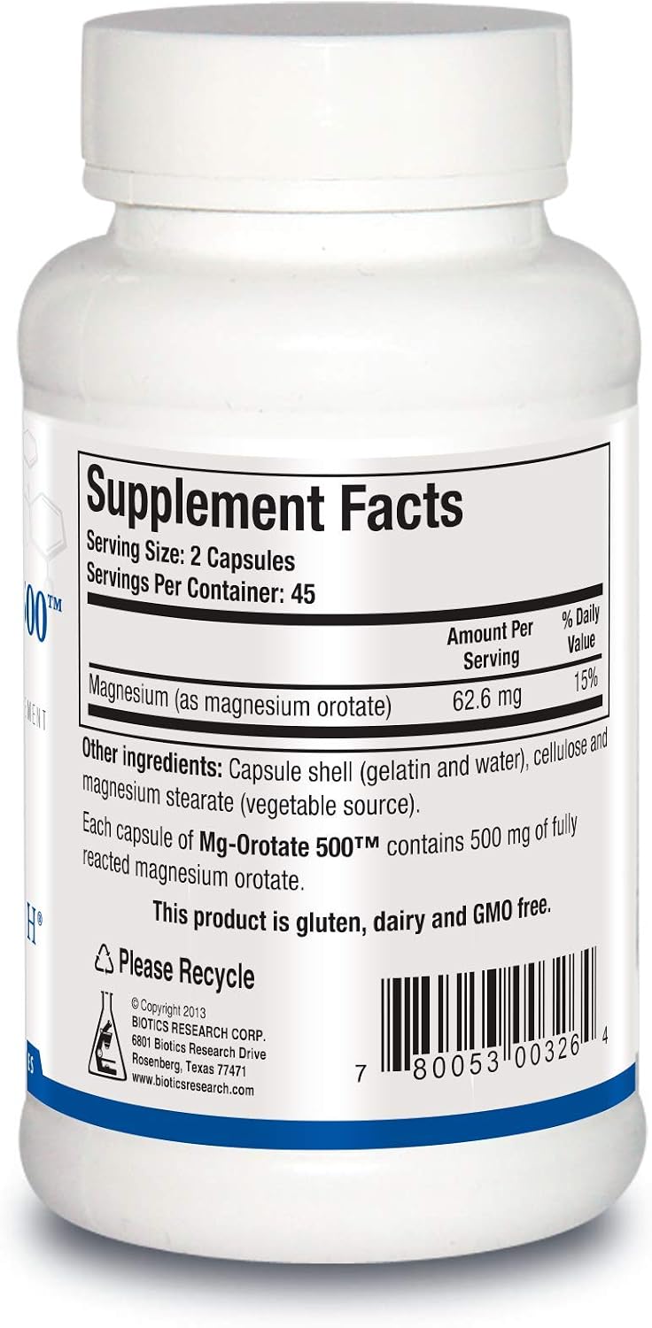 Biotics Research Mg Orotate 500mg™ Magnesium Orotate - 2 Capsules per Serving (1000mg) - Cardiovascular Support Heart Health, Overall Relaxation, Improves Sleep and Muscle Relaxation - 90 Caps