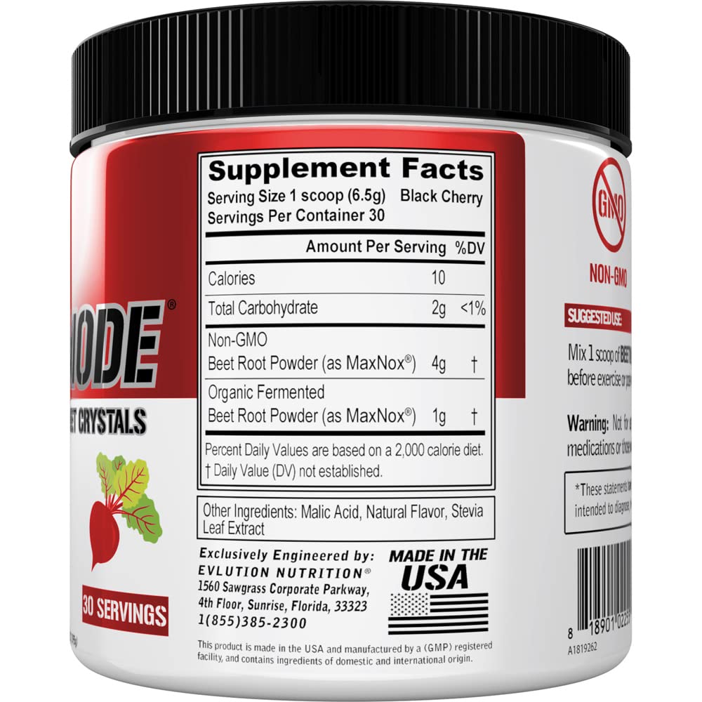 Evlution Nutrition BeetMode - Beet Root Powder - Nitric Oxide Booster - Black Cherry Flavor - Pre or Post-Workout Supplement for Enhanced Energy & Performance - Vegan & Gluten Free - 30 Servings