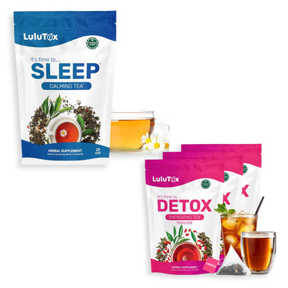 Lulutox Herbal Tea Bundle – Chamomile Lavender Herbal Tea (28 Tea Bags) & Peach Herbal Tea (84 Servings) – Caffeine-Free Herbal Tea Variety Pack