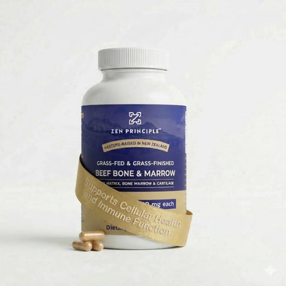 Zen Principle Grass Fed Beef Bone Marrow Supplement, 3300mg. Skin, Oral Health, and Joint Support. Promotes Whole-Body Wellness. Whole Bone Extract, 2-Pack, 420 Capsules (210 Capsules Per Bottle).