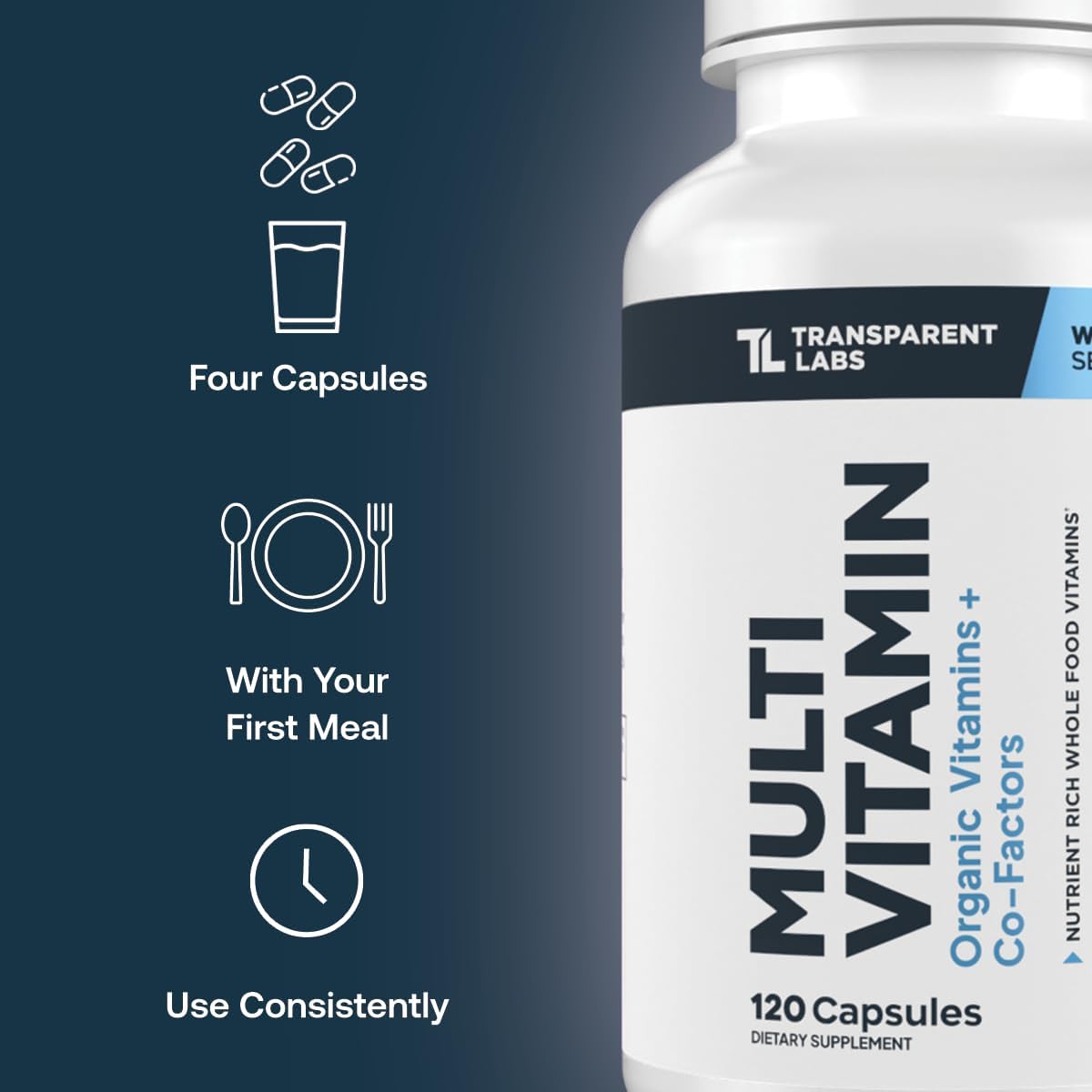 Transparent Labs Daily Multivitamin for Women - Whole-Food-Based Multivitamin for Men, Vegan, Clean, Organic Vitamin Supplement w Vitamins, Lutein, Biotin, Folate & Magnesium - 120 Capsules