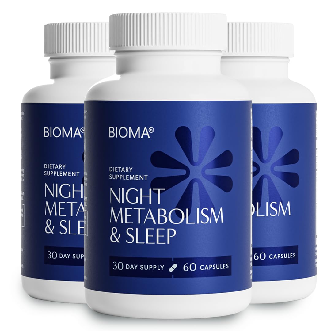BIOMA Night Metabolism & Sleep - Supports Digestion, Energy Metabolism & Restful Sleep with Melatonin, Vitamin D, Magnesium & More - 60 Capsules (30-Day Supply)