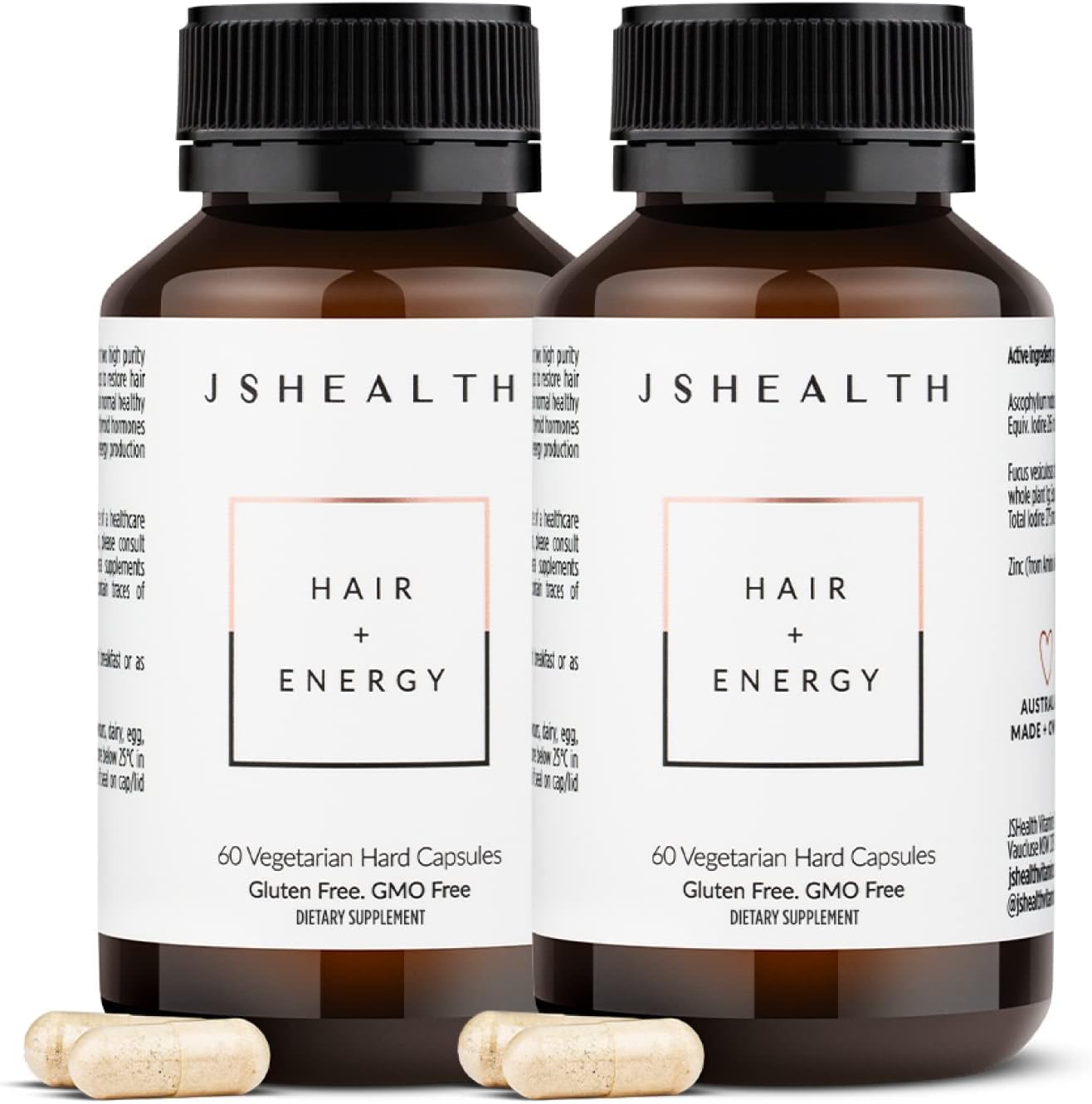 JSHealth Hair Growth Vitamins for Women. Hair + Energy with Kelp Iodine and Zinc. Supports Thickness, Strength, Energy. Nutritionist-Formulated (60 Capsules) | Hair Vitamins for Women and Men, Zinc and Iodine Hair Supplements for Hair Growth