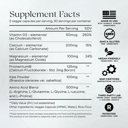 Height Growth Supplement for Kids & Teens - Clinically Tested Boron, Vitamin D3, Calcium, Amino Acids, Magnesium Pills - Hormone Health, Development, Nutrition Support - 60 Vegan Capsules