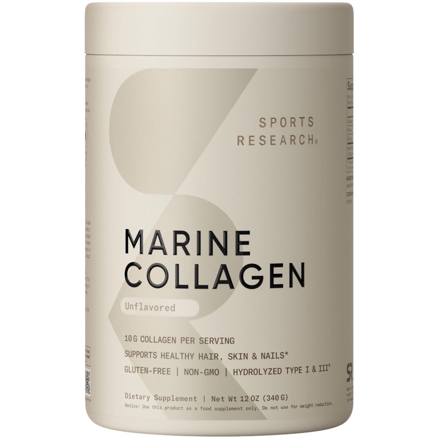 Sports Research Marine Collagen Peptides Powder - Sourced from Wild-Caught Fish, Pescatarian Friendly, Keto Certified & Non-GMO Tested - Easy to Mix in Water or Juice! (34 Servings)