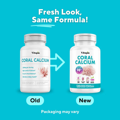 Vitapia Coral Calcium Powder 1000mg Capsules for Overall Health, Bone Health, PH Level Balance, Trace Minerals Support - 120 Veggie Capsules - Non-GMO & Gluten-Free Supplement