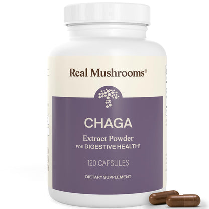 Real Mushrooms Chaga Mushroom Capsules – Organic Chaga Extract Powder with Extract Powder for Wellness & Energy Support– Vegan, Non-GMO, 120 Capsules – Organic Mushroom Supplement