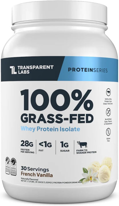 Transparent Labs Grass-Fed Whey Protein Isolate (30 Servings, French Vanilla) & Grass-Fed Whey Protein Isolate (30 Servings, Oatmeal Chocolate Chip Cookie)
