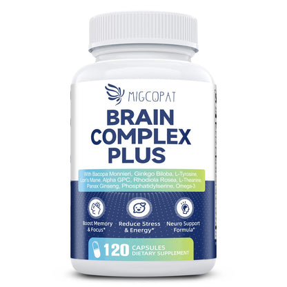 Brain Supplements for Memory and Focus | Nootropic with Bacopa Monnieri, Lion's Mane, Alpha GPC, Ginkgo Biloba | Mental Clarity & Cognitive Support | Vitamin B6 & B12 Neuro Health - Non-GMO, 120 Caps