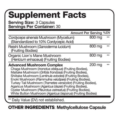 Nutrivein Mushroom Supplement - 2600mg - 90 Capsules - 11 Organic Mushrooms