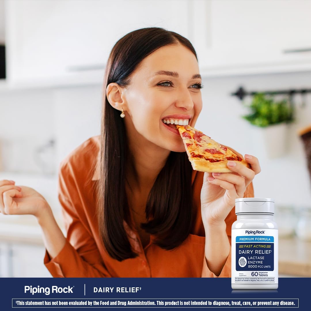 Piping Rock Fast Acting Lactase Enzyme | 8000 FCC | 60 Tablets | Dairy Relief Supplement | For Men and Women | Premium Formula | Vegetarian, Non-GMO, Gluten Free