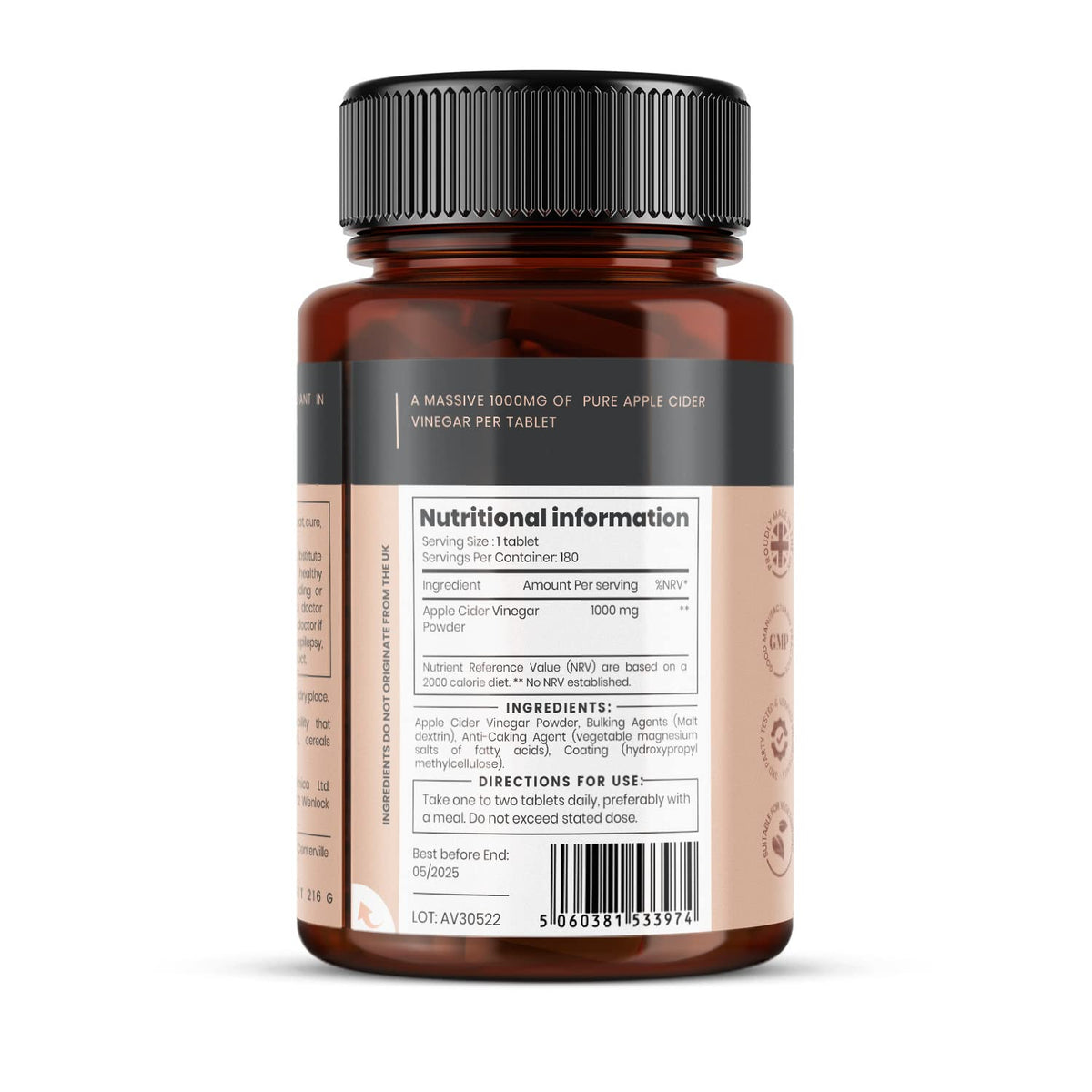 Double Strength Apple Cider Vinegar 1000mg x 180 Tablets (6 Months Supply)