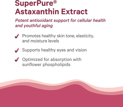 PURE SYNERGY SuperPure Astaxanthin Extract | Organic Astaxanthin from Algae with Sunflower Lecithin | Antioxidant Support for Skin and Eye Health (60 Capsules)