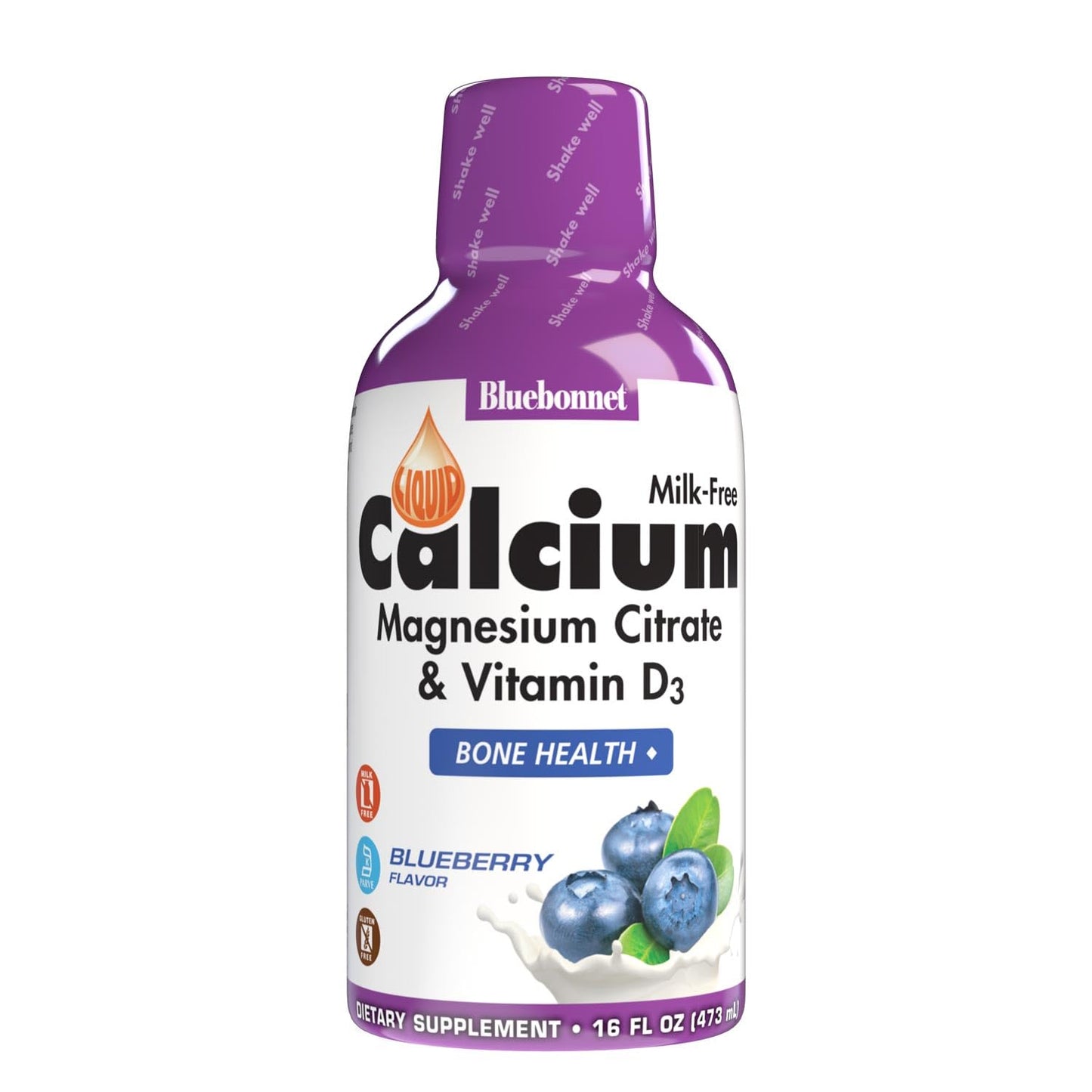 Bluebonnet Nutrition Liquid Calcium Citrate, Magnesium, Vitamin D3, Bone Health, Gluten Free, Soy Free, Milk Free, Kosher, 16 fl oz, 32 Servings, Mixed Berry Flavor