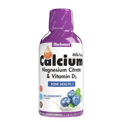 Bluebonnet Nutrition Liquid Calcium Citrate, Magnesium, Vitamin D3, Bone Health, Gluten Free, Soy Free, Milk Free, Kosher, 16 fl oz, 32 Servings, Mixed Berry Flavor