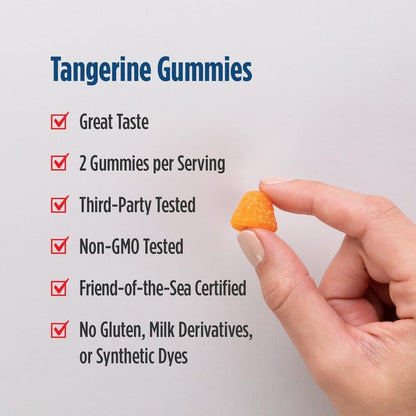 Nordic Naturals Omega-3 Gummies for Kids & Adults, Tangerine - 120 Count | 82 mg total omega-3s w/ EPA & DHA per serving supports heart, brain, & eye health. Tangerine flavor gummies, non-GMO formula