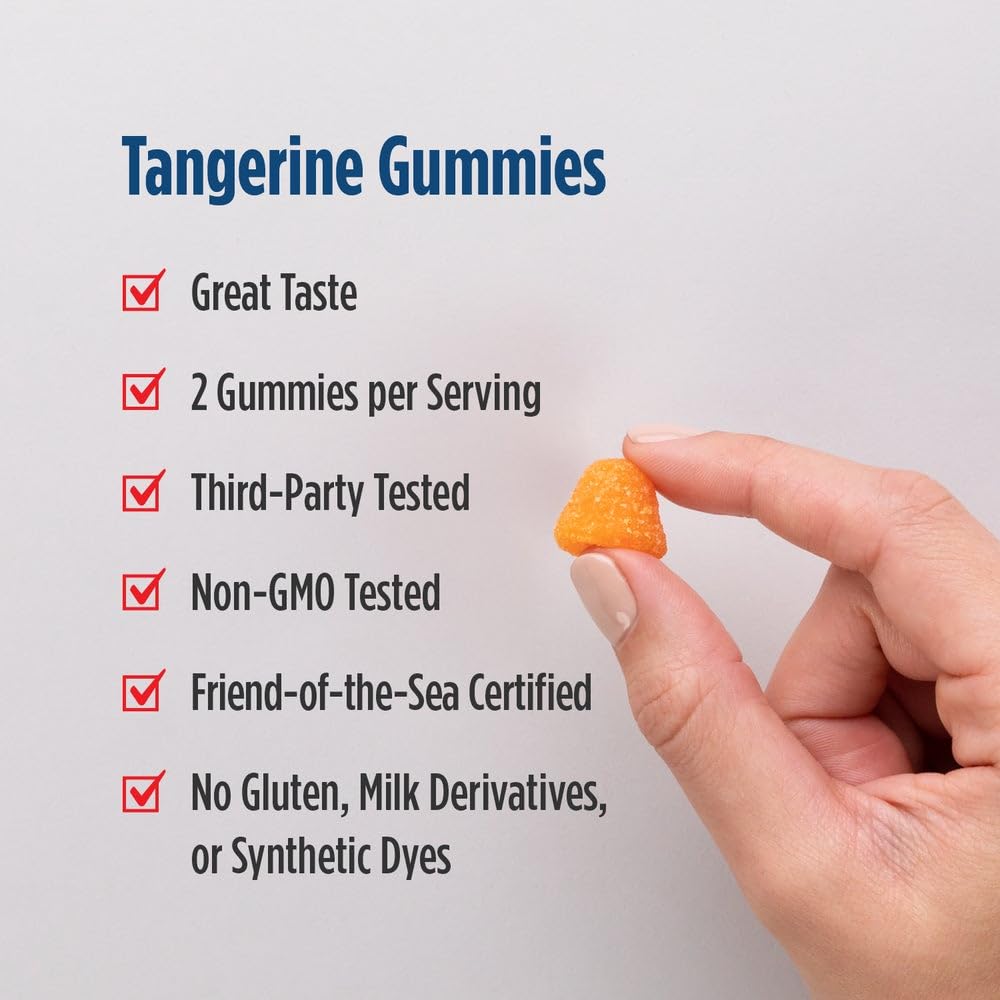 Nordic Naturals Omega-3 Gummies for Kids & Adults, Tangerine - 120 Count | 82 mg total omega-3s w/ EPA & DHA per serving supports heart, brain, & eye health. Tangerine flavor gummies, non-GMO formula