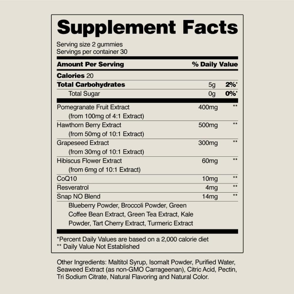 Snap Supplements Heart Health Gummies, CoQ10, Sugar-Free, 60 Vegan Gummies | Blood Circulation Supplements, Heart Health Supplements, Blood Flow Supplement, Gluten-Free, Non-GMO, Grapeseed, Blueberry