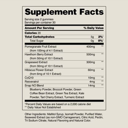 Snap Supplements Heart Health Gummies, CoQ10, Sugar-Free, 60 Vegan Gummies | Blood Circulation Supplements, Heart Health Supplements, Blood Flow Supplement, Gluten-Free, Non-GMO, Grapeseed, Blueberry