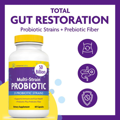 InnovixLabs Probiotic & Prebiotic Bundle Multi-Strain Probiotic (60 Time-Release Capsules) Prebiotic Fiber Powder (30-Day Supply). Boost Probiotic Growth for Gut and Immune Health.*