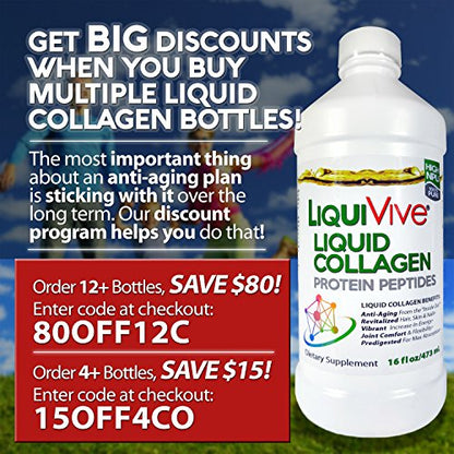 LiquiVive Liquid Collagen Protein Peptides Concentrate | Pure Hydrolyzed Super Multi Collagen