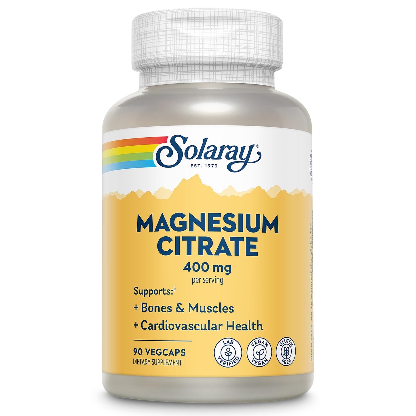 SOLARAY Magnesium Citrate 400mg - Magnesium Supplement - Bone Health, Muscle, Relaxation and Heart Health Support - Vegan, Gluten Free - 60 Servings, 180 VegCaps