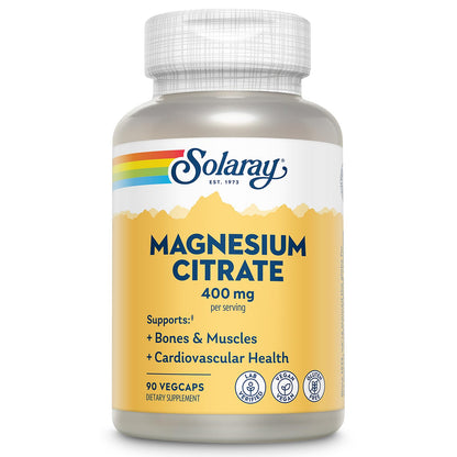 SOLARAY Magnesium Citrate 400mg - Magnesium Supplement - Bone Health, Muscle, Relaxation and Heart Health Support - Vegan, Gluten Free - 60 Servings, 180 VegCaps