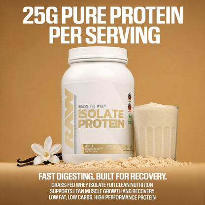 RAW Whey Isolate Protein Powder, Dark Chocolate - 100% Grass-Fed Sports Nutrition Whey Protein Powder for Muscle Growth & Recovery - Low-Fat, Low Carb, Naturally Flavored & Sweetened - 25 Servings