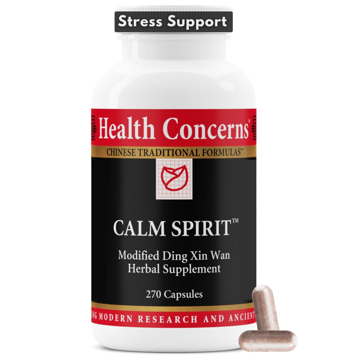 Health Concerns Calm Spirit - Stress Relief Supplement for Men & Women - Herbal Calming Support - Eases Tension & Nervousness - Magnesium, Hawthorn, Chinese Peony & Taurine - 90 Capsules