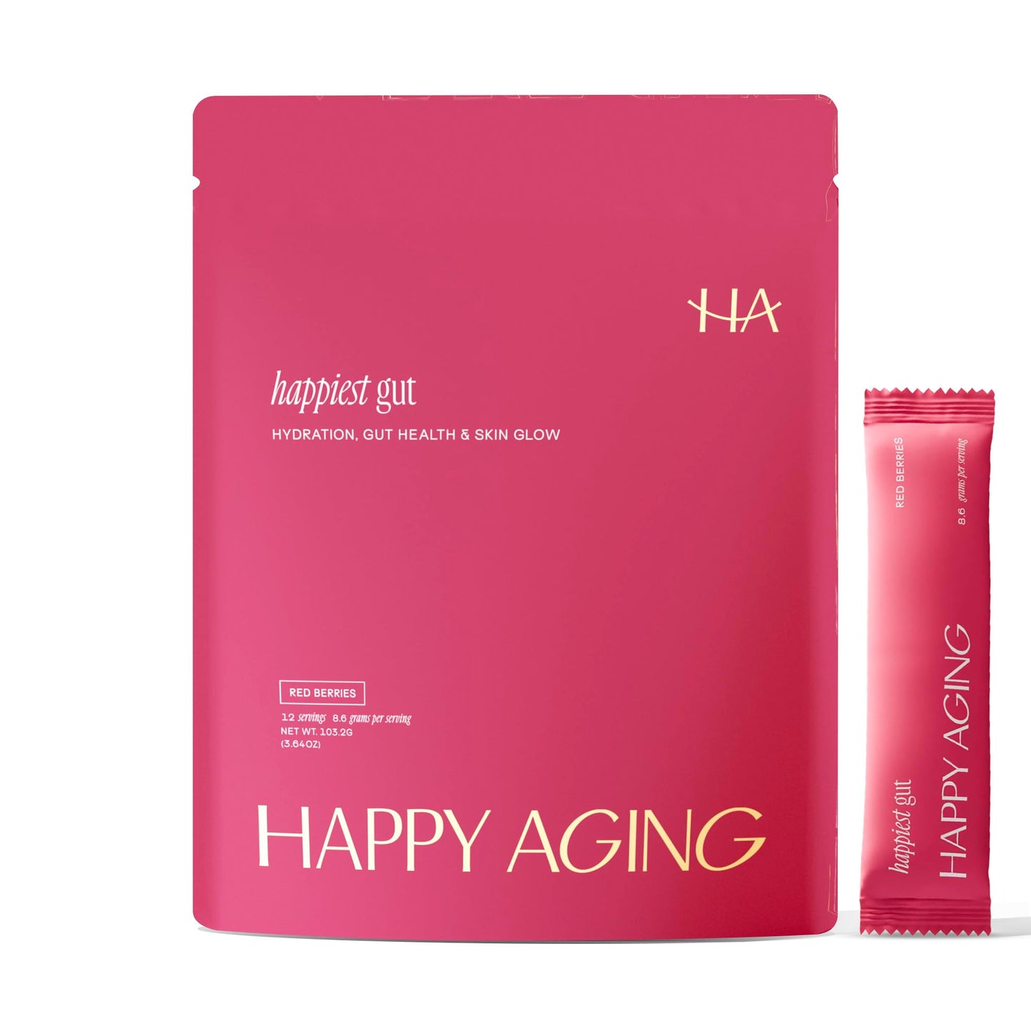 Happy Aging Electrolytes Powder Packets for Women - Sugar Free Hydration & Gut Health with Hyaluronic Acid & Bacillus Subtilis DE111 Probiotics - Dual Prebiotic System for Skin Beauty