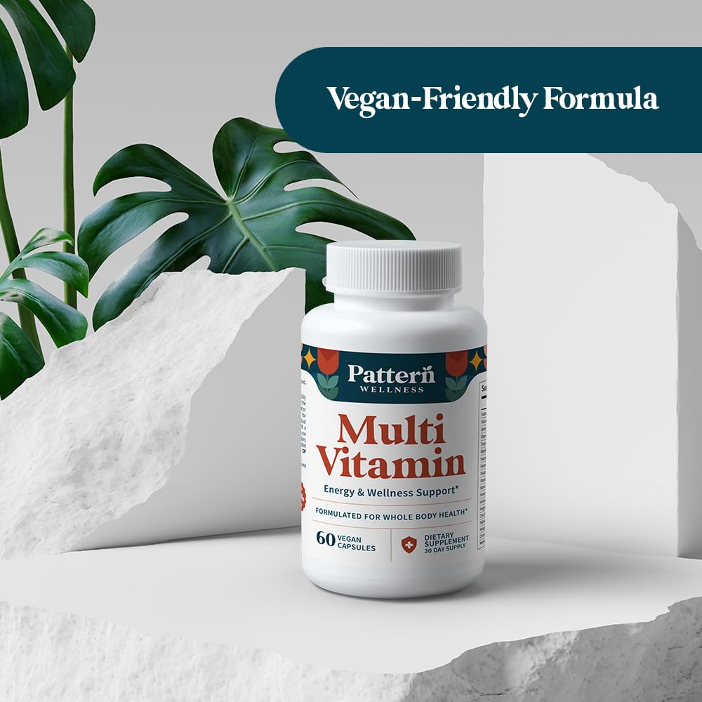 Pattern Wellness Multivitamin for Men & Women – 60 Vegan Capsules | Vitamin A, B, C, D, E – Supports Energy & Wellness – Whole Body Health – Daily Multivitamin Supplement