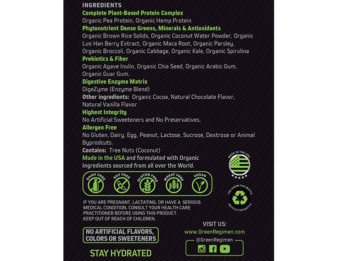 Green Regimen Elite Plant-Based Protein Powder - 25g Complete Hemp & Pea Protein