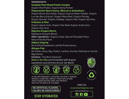 Green Regimen Elite Plant-Based Protein Powder - 25g Complete Hemp & Pea Protein