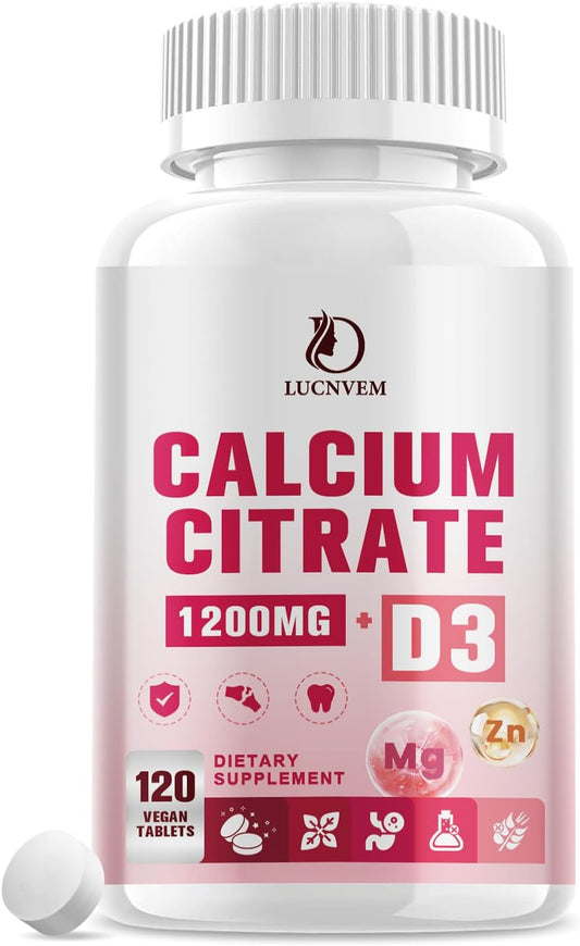 Calcium Citrate 1200 mg with Vitamin D3 Supplement for Women & Men, Calcium Magnesium Zinc D3 for Bone Muscle & Teeth Health - 120 Count - 60 Day Vegan Supply
