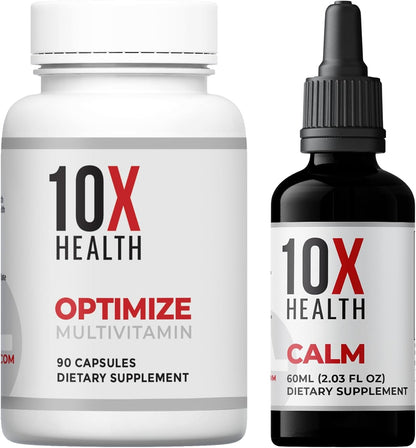 10X Health Methylated Multivitamin - Daily + Calm Kit | Multinutrient Capsules + L-Theanine & GABA Liquid Drops, 2-Pack Bundle