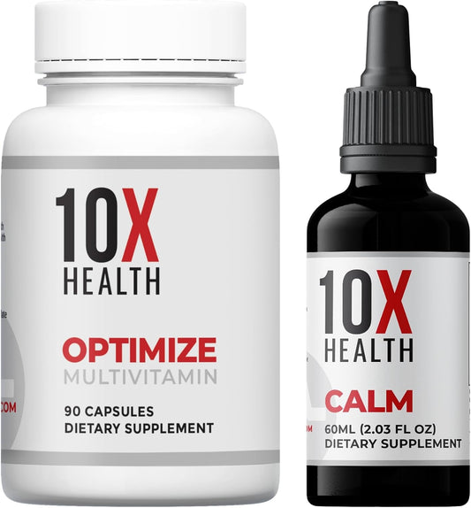 10X Health Methylated Multivitamin - Daily + Calm Kit | Multinutrient Capsules + L-Theanine & GABA Liquid Drops, 2-Pack Bundle