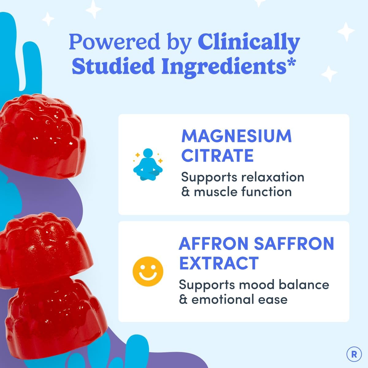FIRST DAY Calm Magnesium for Teens Gummies, Affron, No Melatonin, 60 Count | Passionfruit-guava magnesium gummies with citrate and Affron; melatonin-free nighttime relaxation support for teens.