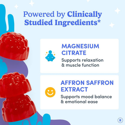 FIRST DAY Calm Magnesium for Teens Gummies, Affron, No Melatonin, 60 Count | Passionfruit-guava magnesium gummies with citrate and Affron; melatonin-free nighttime relaxation support for teens.